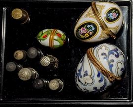 HALCYON DAYS EGGS & STERLING THIMBLES 