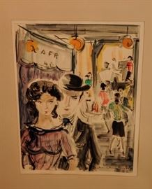 RARE ORIGINAL 1953 SIGNED Sacha Chimkevitch WATERCOLOR ~ SCENE de BISTRO [1 OF 3