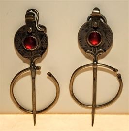 PAIR OF MOROCCAN SILVER COIN FIBULA WITH GLASS COLORED RUBY'S ~ they date from 1331 in the Islamic calendar. [1912]