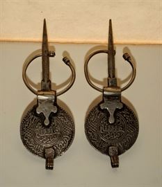 PAIR OF MOROCCAN SILVER COIN FIBULA ~ These coins are just gorgeous -- they date from 1331 & 1336  in the Islamic calendar i.e. 1912 & 1917].  Silver coins from this era are approximately 90 percent silver.  