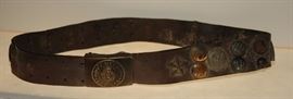 
WWI GERMAN "HATE BELT" SOUVENIR BELT 31 BUTTONS + 3 SPENT BULLETS