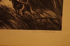 SIGNED JOHN S de MARTELLY  
Blue Valley Fox Hunt
Lithograph, 1937,  9 3/8 x 12 1/8 Signed in pencil, lower right. This is a fine impression as published by AAA in New York. The condition is fine.The artist was a close friend of Thomas Hart Benton.