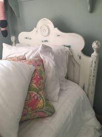 TWO whitewashed twin beds 