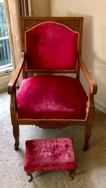 Crushed velvet antique chair with purse stool  http://www.ctonlineauctions.com/detail.asp?id=649386