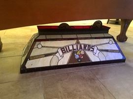 Vintage stained glass billiards sign.
