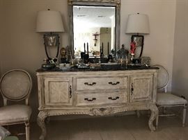 Spectacular Parcel Gilt Buffet with Black Marble Top  (66” x 39” x 24”)
1,200.—