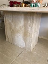 Travertine Dining Table Base   (28” x 28” x 16” )  1,650.—  (with Custom Made Whitewashed Wood Top)
