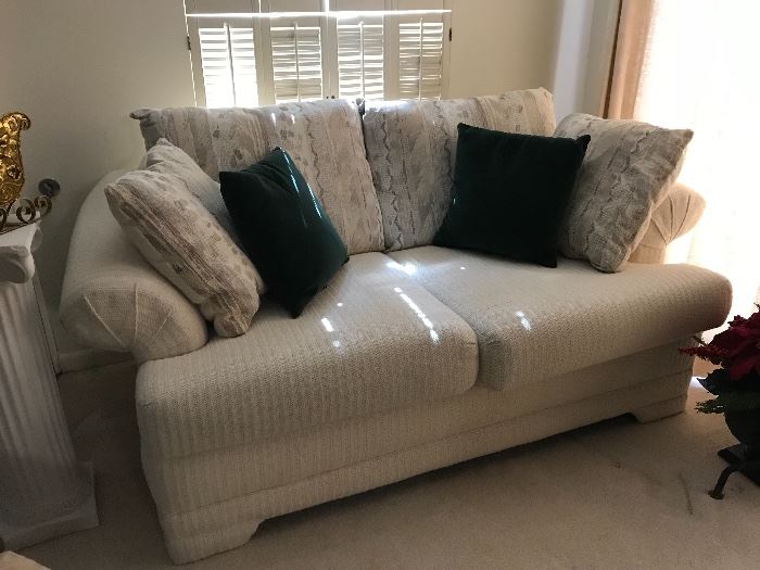 Two Cushion Love Seat with Coordinating Pillows  (length - 64”)
285.—