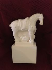 Faux Marble Chinese Horse  (16” x 12” x 5” - including plinth)   27.—