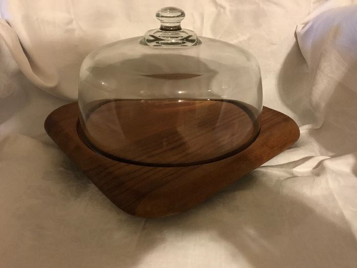 MCM Teak Cake Stand with Glass Dome   39.—
