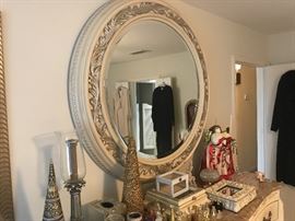 Round Beveled Mirror with Acanthus Leaf Detail (48”dia overall)
390.—