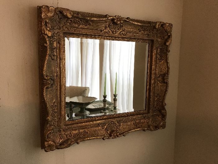 Ornate Gilt Beveled Mirror  (34” x 28” overall)   225.—