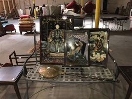 Wrought Iron Bench-Reverse Painted Ancestor Paintings