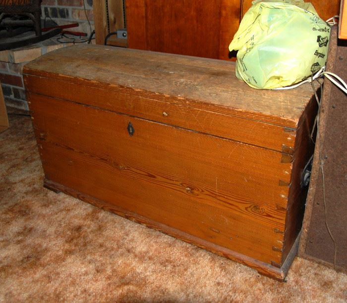 Primitive Coffin Lid & Dovetailed Pine Chest