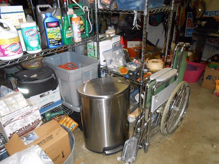 Wheel chair, Stainless trashcan