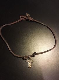 James Avery Sterling Silver leather necklace with sterling 'button' and cross. 