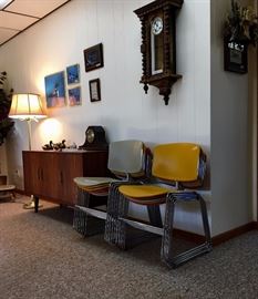 Mid-Century Modern Buffet (1 of 2), Steelcase Chairs, Antique Wall Clock