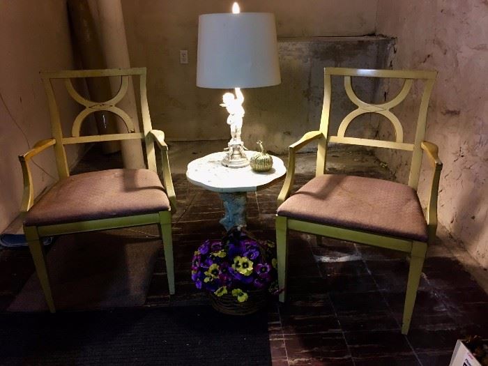 Mid Century Mod Chairs and Cupid Lamp