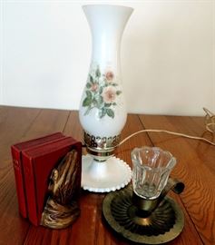 Vintage Milk Glass Lamp and Bookends