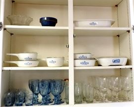 Corning Ware Vintage Items and Blue Stemware