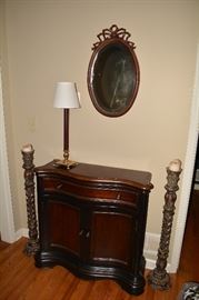 Foyer Console Table, Mirror, Candlestands, Lamp