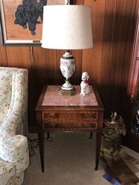 Marble topped end tables and lamps (only one photographed)
