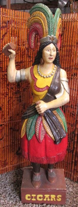 Vintage Life Size Hand Carved, hand painted, Wood Tobacco Indian Cigar Store Princess