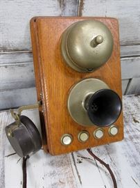 Antique Wood Wall Phone, MOP buttons