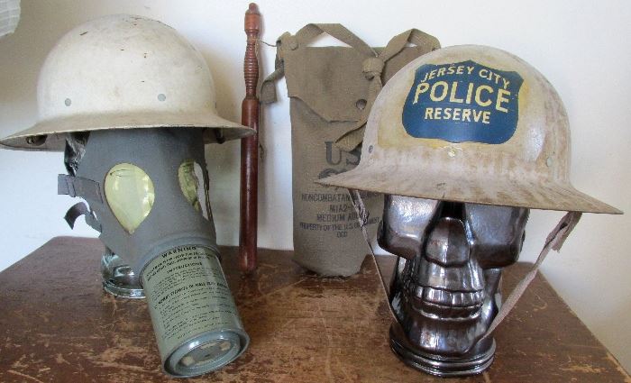 WWII era Submarine Attack patrol 5 pc helmets, gas mask, night stick lot