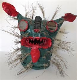 Vintage leather & Boar bristle Mexican folk art Tigre'       festival mask
