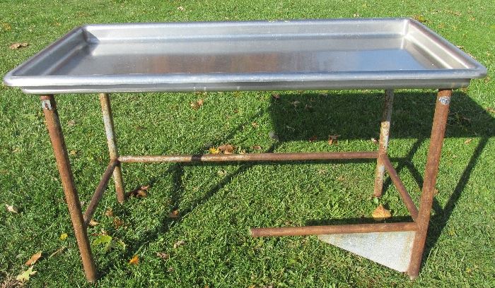 Vintage Industrial Stainless Steel Table, Garden Table, Cooling Food/Beverage Serving Table