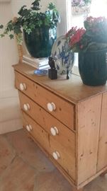 antique pine chest with white knobs