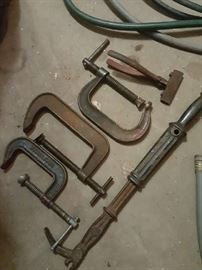 Antique tools-C clamps, nail remover, sheet metal bender