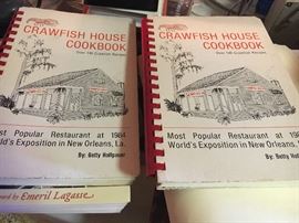 LOADS of local cookbooks, including 2 copies of the "Crawfish House Cookbook" shown here, currently not found available online!! HARD TO FIND!