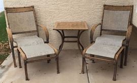 Pair Side Chairs w Ottomans, Side Table