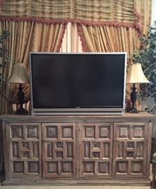Buffet/Entertainment Unit Hand Painted, Stereo Component, TV, Table Lamps