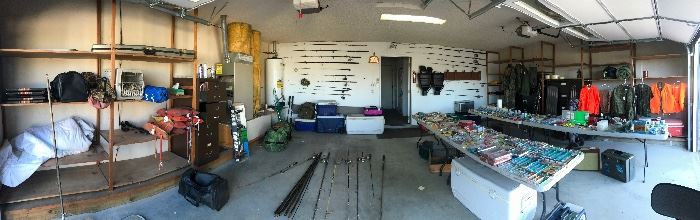 Fishing is in two car garage 
