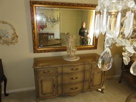 French Provincial Sideboard with Large Ornate Gold Gilded Mirror