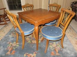 Antique French Leather Top Game Table and Four Chairs. Nicest I have seen in awhile.