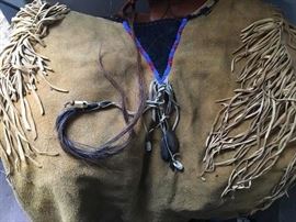 Leather, long sleeve w/fringe COAT/SHIRT, and horse hair/bead embellishment ~