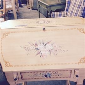 Drop Leaf Front Desk, hand painted,  lots of cubby holes inside.   Final Sale Price       $140.00