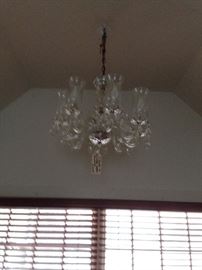 Crystal Chandelier, glass etched globes,Hand blown crystal arms and hanging tear drop crystals. Sale Price            $ 200.00