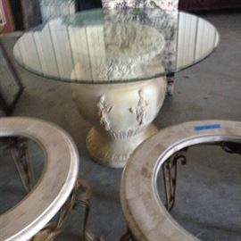 42 inch heavy beveled glass top table   Sale Price   $ 375.00  Small end tables inlaid with glass Sale Price $