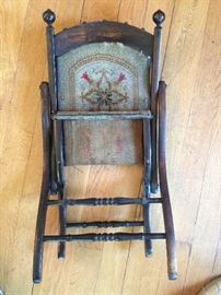 Folding 1840's child chair with original tapestry back and seat                           $ 225.00