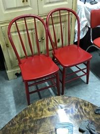 Red painted antique oak bentwood chairs     Final Sale Firm  $50.00 pr.