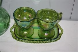 Carnival glass cream and sugar
