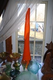 Gorgeous mid century orange glass vase at least 3 feet tall