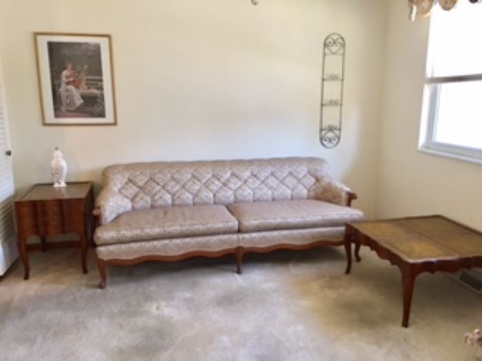 Great Condition Vintage Metallic Sofa AND End Table and Matching Coffee Table AVAILABLE FOR PRESALE