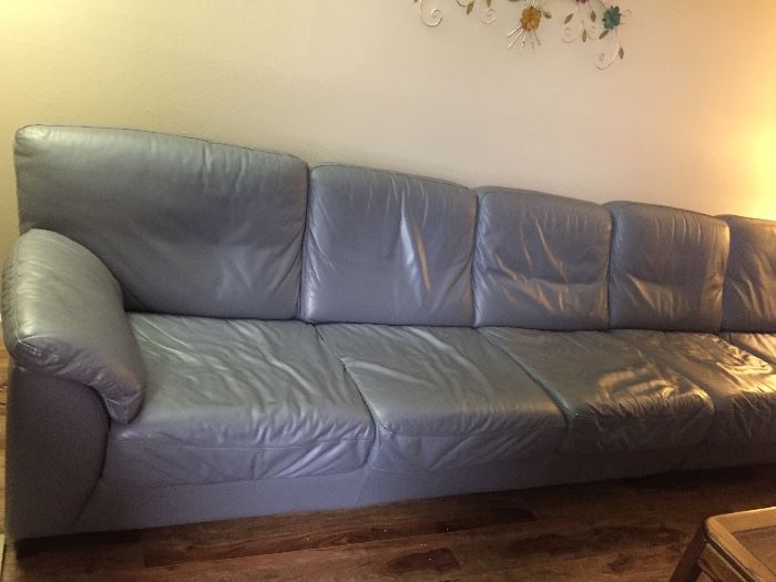 Custom Ordered/Made Grey/Blue LEATHER Sectional SOFA and Matching Chair