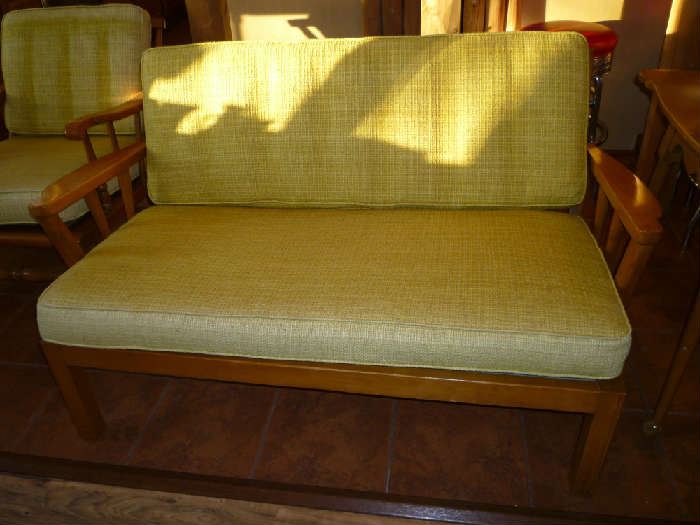 WOOD SOFA W/CUSHIONS